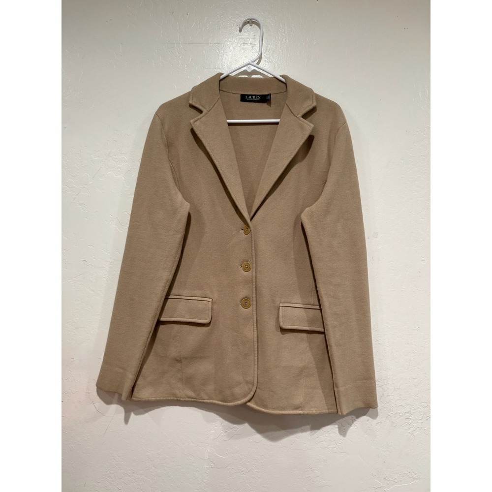 Lauren Ralph Lauren Tan Camel Knit Blazer Jacket Three Button XL 200769164011 - Picture 2 of 9